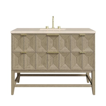 James Martin Vanities 48'' Single Vanity, Pebble Oak w/ 3 CM Eternal Marfil Quartz Top D100-V48-PBO-3EMR